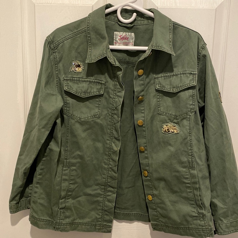 Justice girl green jacket